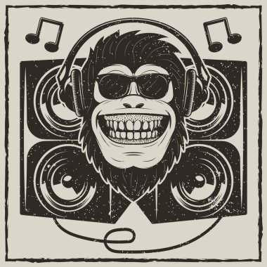 Cool müzik maymun vektör grunge t-shirt baskı tasarım
