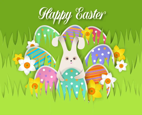 Happy Easter card, vector paper cut illustration — Stock Vector