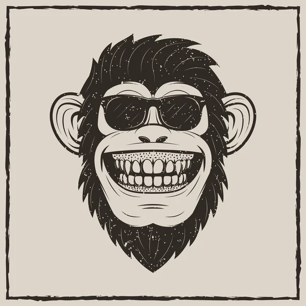 Macaco engraçado em óculos de sol vetor grunge t-shirt impressão design —  Vetores de Stock