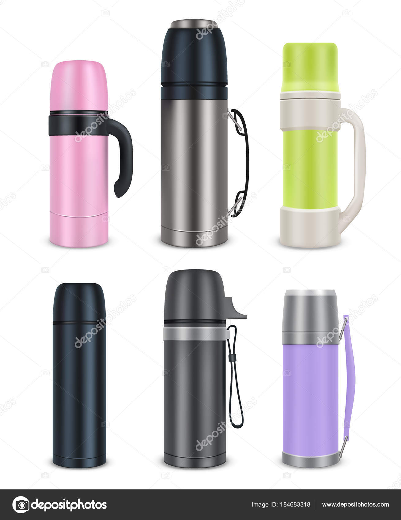 Download Thermos Mock Up Set Vector Realistic Illustration Vector Image By C Siberianart Vector Stock 184683318