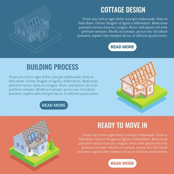 Набор векторных плоских изометрических горизонтальных баннеров — стоковый вектор