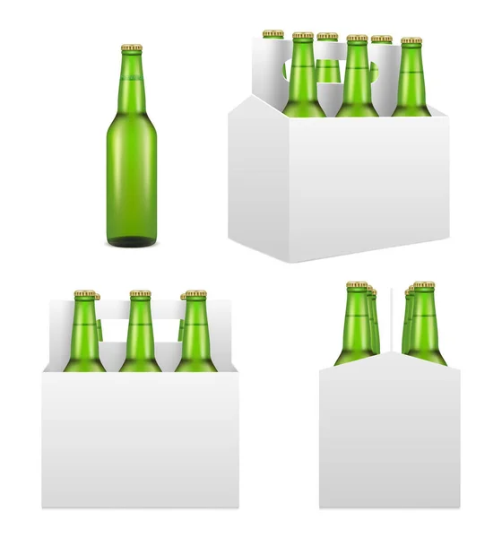Pivní láhev maketa sady, vektorové realistické ilustrace — Stockový vektor