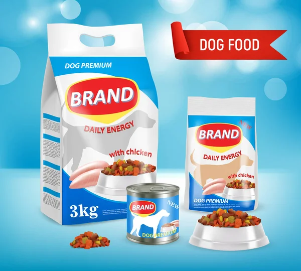 Illustration réaliste vectorielle de marque alimentaire pour chien — Image vectorielle