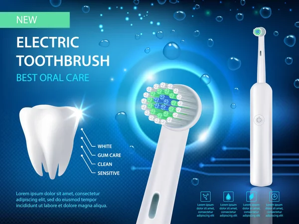 Cepillo de dientes eléctrico ad, vector ilustración realista — Vector de stock