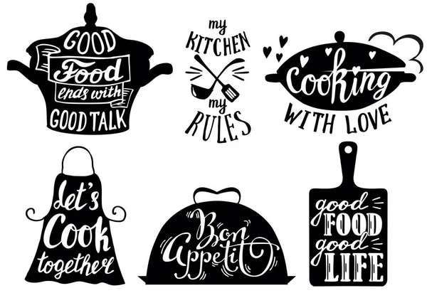 Cocina frases cortas y citas, vector ilustración dibujada a mano — Vector de stock