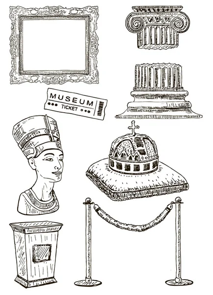 博物館のアイコン セット、ベクトル インクの手描きイラスト — ストックベクタ