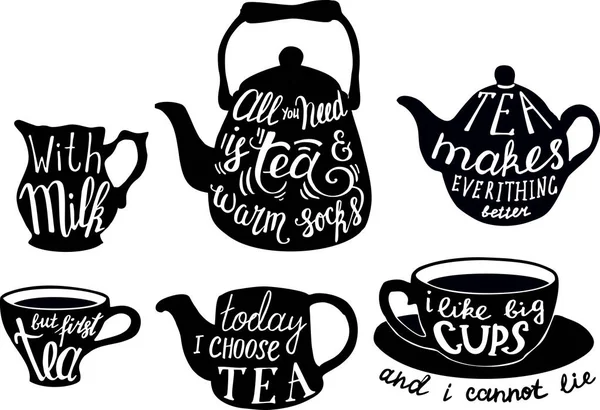Vector schattig thee citaten en gezegden typografie set — Stockvector