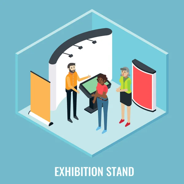 Exhibition stand concept vector flat isometric illustration — Stock Vector