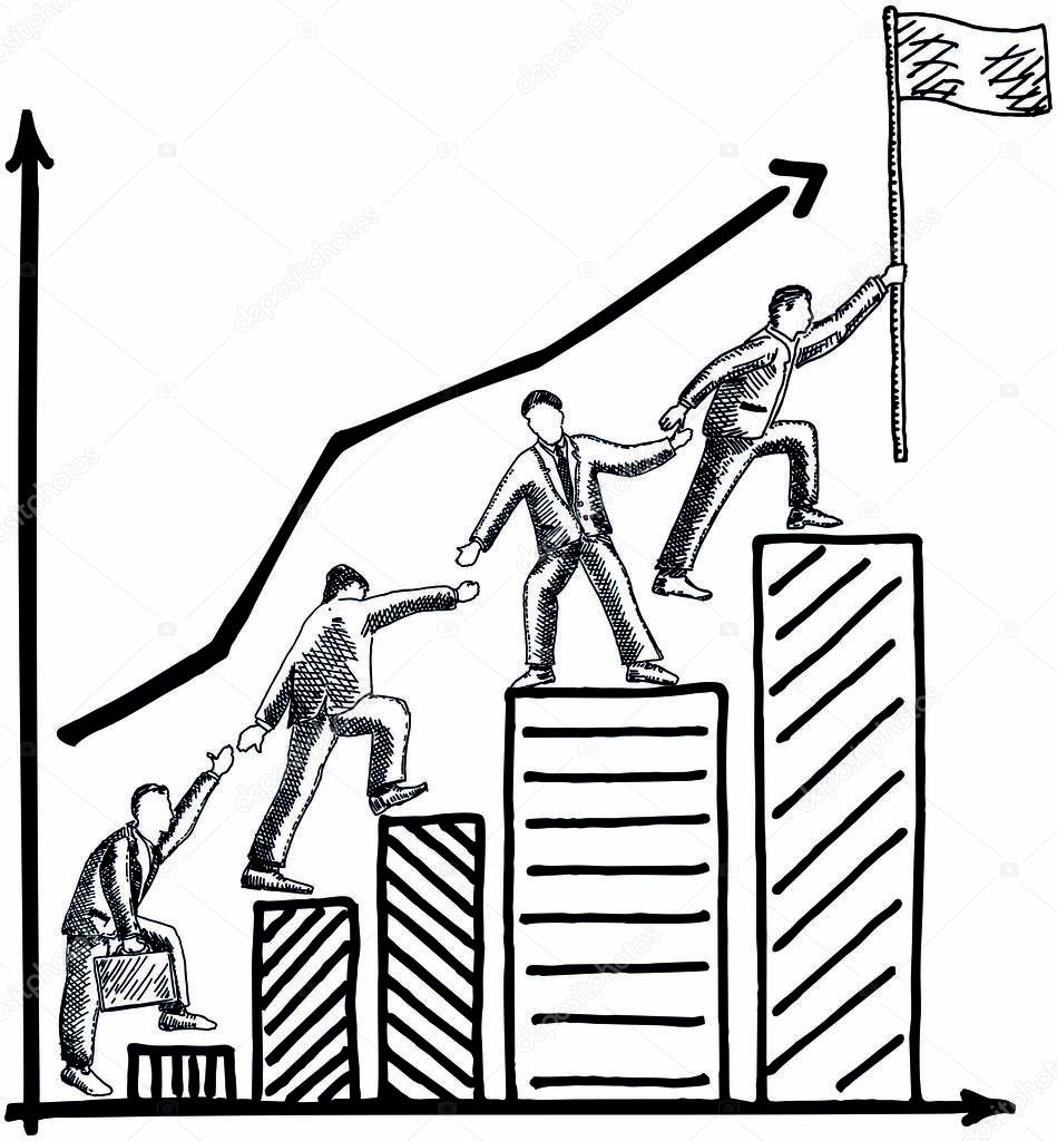 Business teamwork concept vector hand drawn illustration