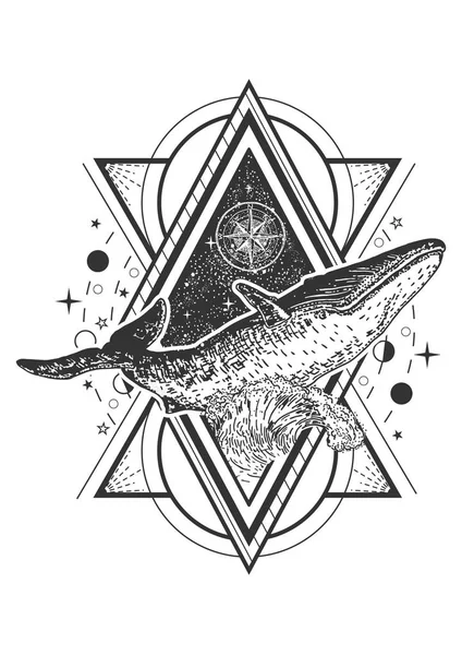 Vector creativo geométrico ballena tatuaje arte estilo diseño — Archivo Imágenes Vectoriales