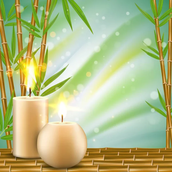 Спа фон с бамбуком и ароматом свечи векторная реалистичная иллюстрация — стоковый вектор