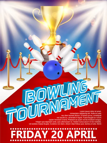 Bowling torneo poster vettoriale illustrazione realistica — Vettoriale Stock