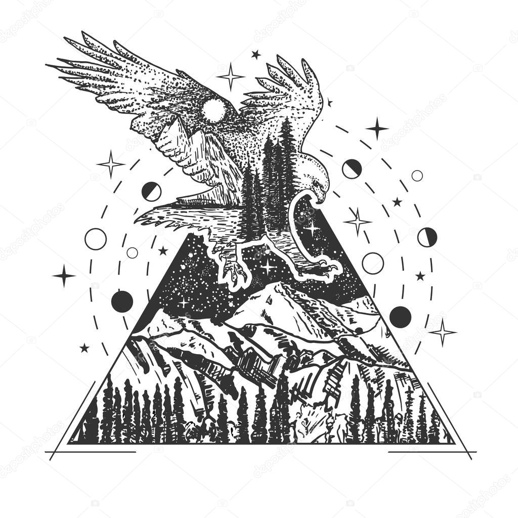 Vector creative geometric eagle tattoo art style design