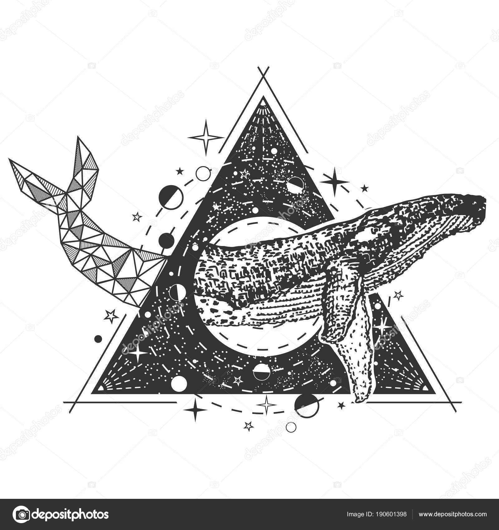 矢量创意几何鲸鱼纹身艺术风格设计图库矢量图©SiberianArt 190601398