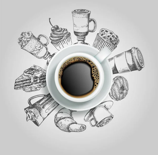 Taza de café con dulces vector ilustración creativa — Archivo Imágenes Vectoriales