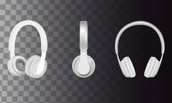 Vector realistic white headphones icon set — Stock Vector