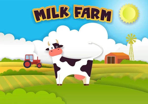 Milk farm vector illustration in modern paper art style — Stock Vector