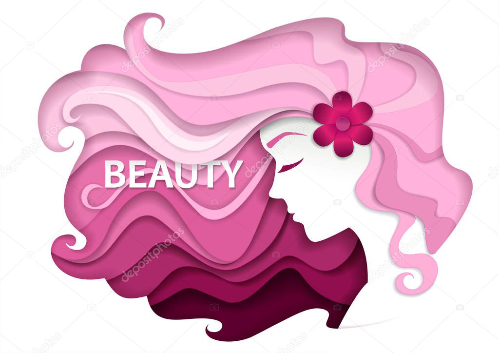 Beauty and hair salon vector illustration in modern paper art style