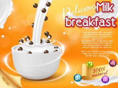 Mısır gevreği kahvaltı reklam gerçekçi illüstrasyon vektör