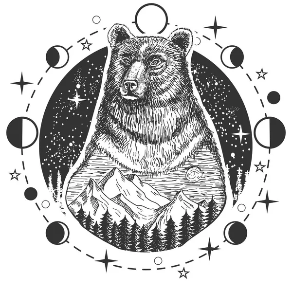 Tatuagem de cabeça de urso vetorial ou design de impressão de camiseta — Vetor de Stock