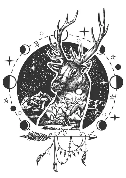 Tattoo stag moon Vector Art Stock Images | Depositphotos Tattoo stag moon Vector Art Stock Images | Depositphotos