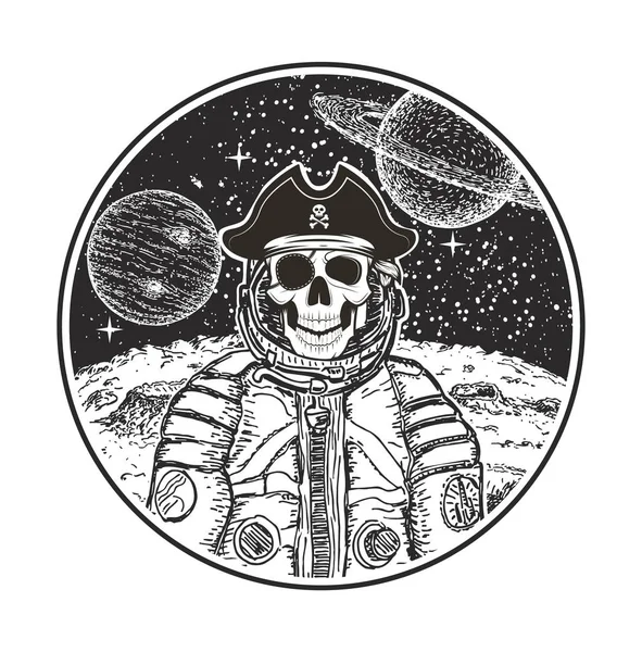 Astronauta espacio pirata vector moderno camiseta diseño plantilla — Archivo Imágenes Vectoriales