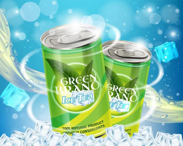 Зелений лід чай реклами Векторні реалістичні ілюстрації — стоковий вектор