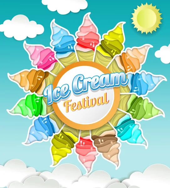 Illustrazione vettoriale del concetto di festival del gelato in stile cartaceo — Vettoriale Stock
