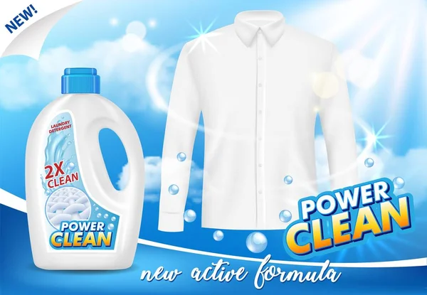 Gel ou detergente líquido lavanderia publicidade vetor ilustração realista — Vetor de Stock