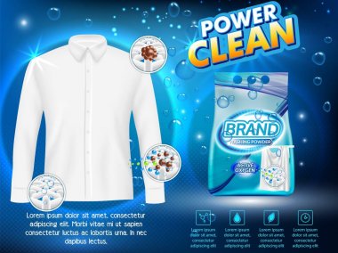 Washing powder advertising vector realistic illustration clipart