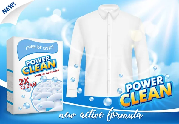 洗濯粉広告ベクトル現実的なイラスト — ストックベクタ