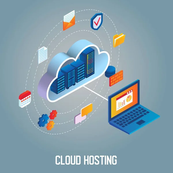 Cloud hosting isometrische vectorillustratie — Stockvector