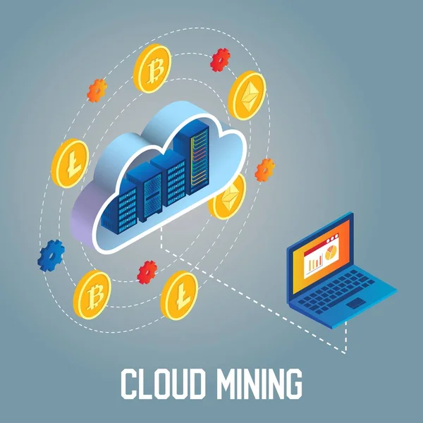 Cloud mining concept vector isometric illustration — Stock Vector