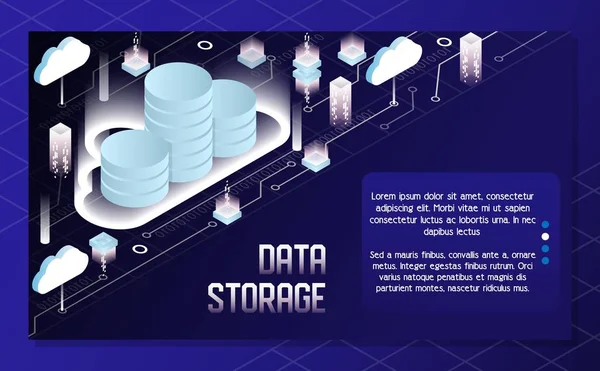 Illustrazione isometrica del vettore di archiviazione dati cloud — Vettoriale Stock