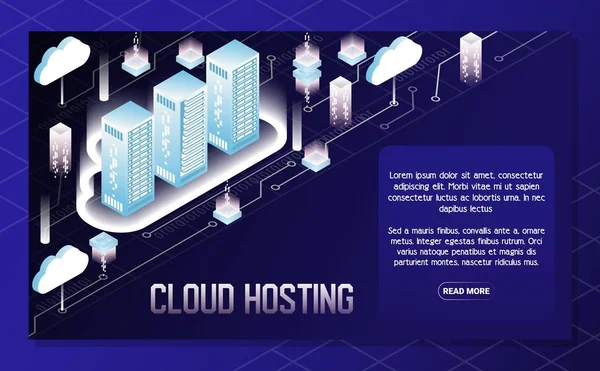 Cloud hosting isometrische vectorillustratie — Stockvector