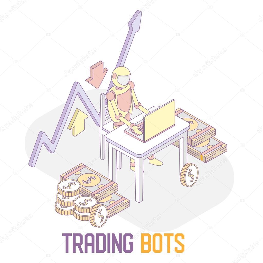 Trading bots concept vector isometric illustration