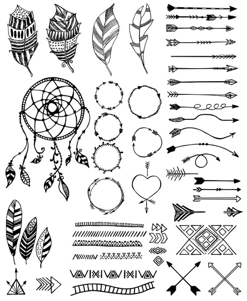 Conjunto de ícones de pacote tribal, ilustração de esboço vetorial — Vetor de Stock