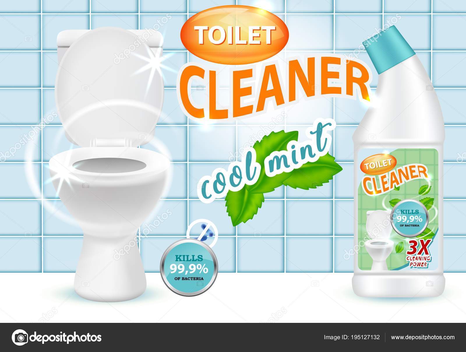 Cool mint toilet cleaner ad vector illustration Stock Vector Image by
