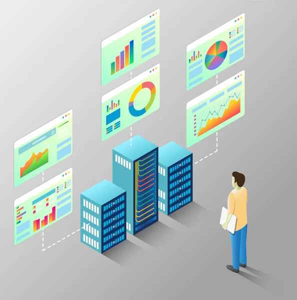 Server statistics vector isometric flow chart — Stock Vector