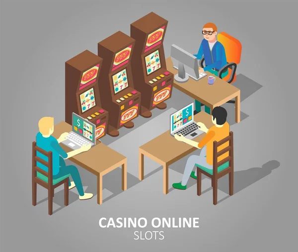 Casino en línea ranuras vector de ilustración isométrica — Archivo Imágenes Vectoriales