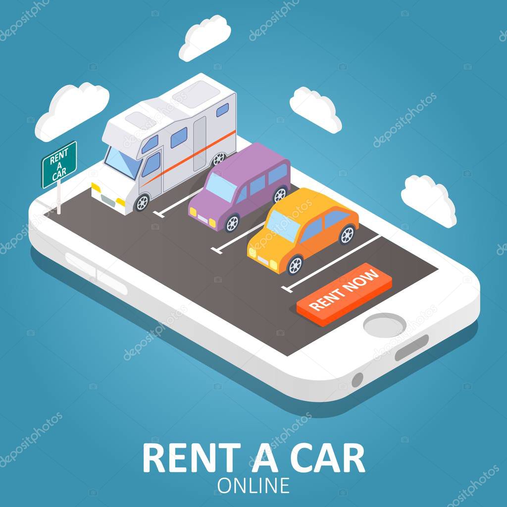 Online car rental vector isometric illustration