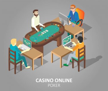 Casino online poker vektör izometrik çizim