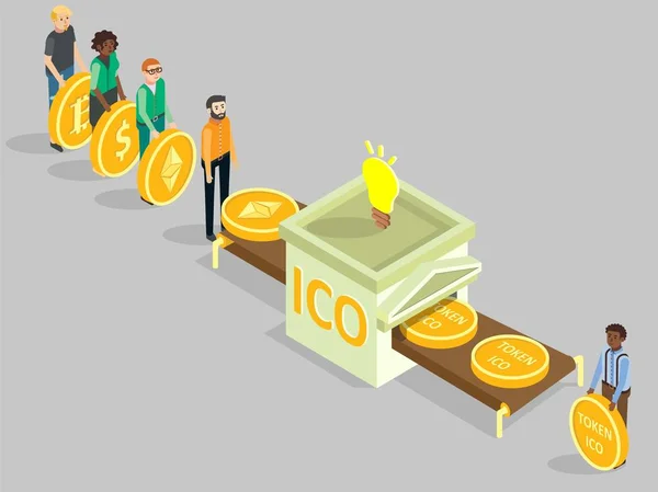 Концептуальная изометрическая иллюстрация ICO — стоковый вектор