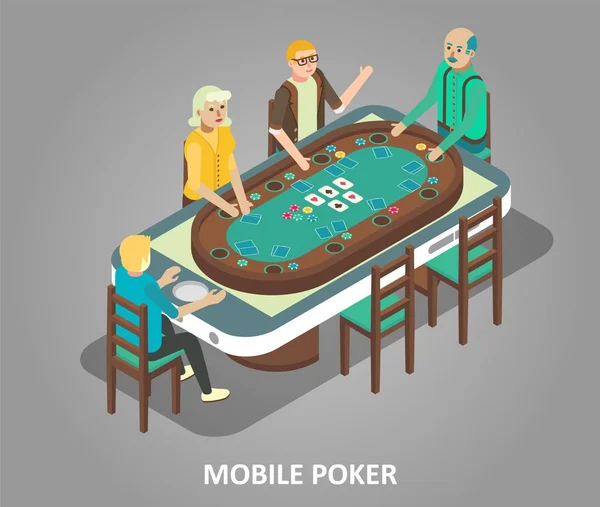 Mobiele poker concept isometrische vectorillustratie — Stockvector