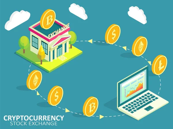 Infografica del vettore di processo di scambio di criptovaluta — Vettoriale Stock