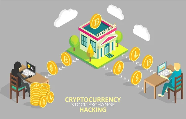 Κρυπτό Χρηματιστήριο hacking εικονογράφηση διάνυσμα — Διανυσματικό Αρχείο