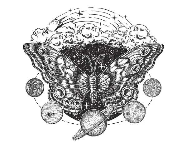 Векторная татуировка бабочки или рисунок футболки — стоковый вектор