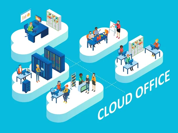 Cloud office concept vector illustrazione isometrica — Vettoriale Stock