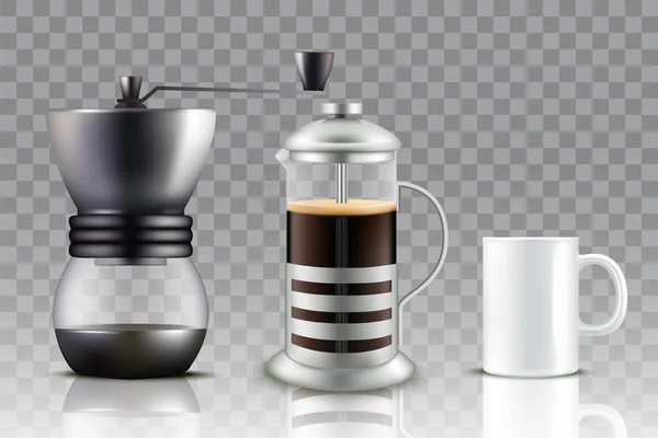 Френч-прес кави набір, Векторні ілюстрації — стоковий вектор