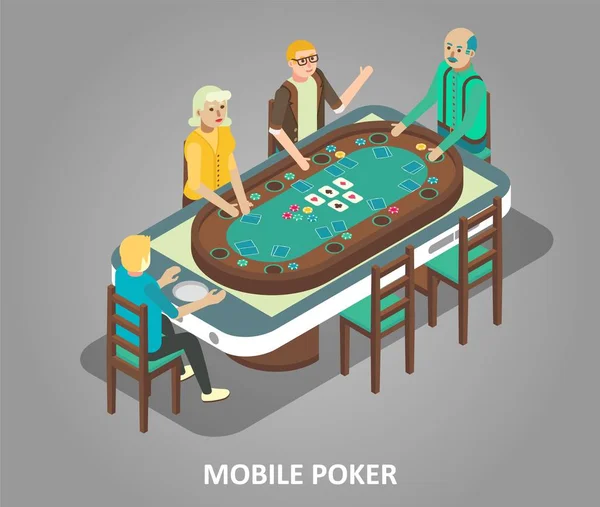 Векторная изометрическая иллюстрация концепции мобильного покера Лицензионные Стоковые Векторы